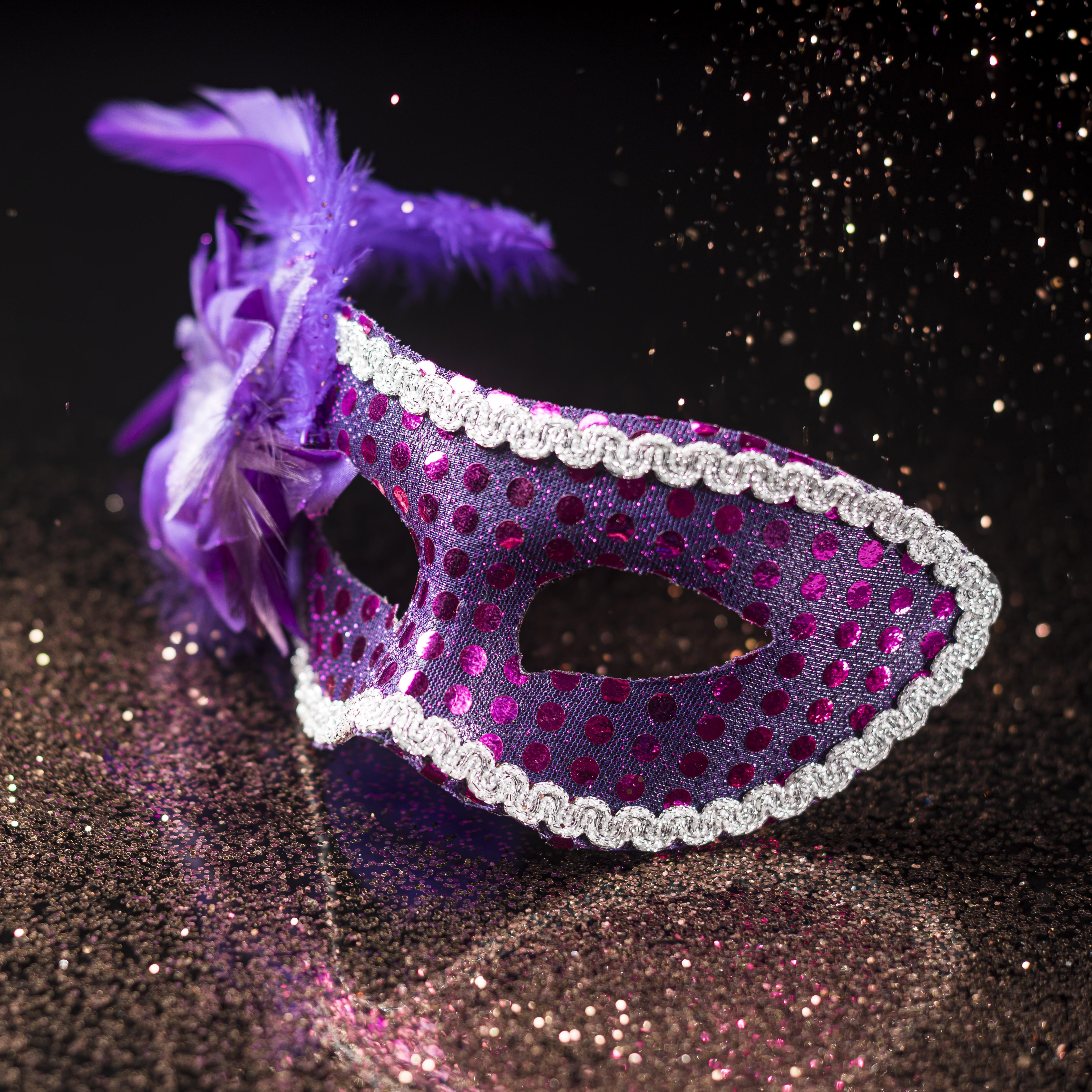 High Angle Of Carnival Mask With Glitter And Feathers